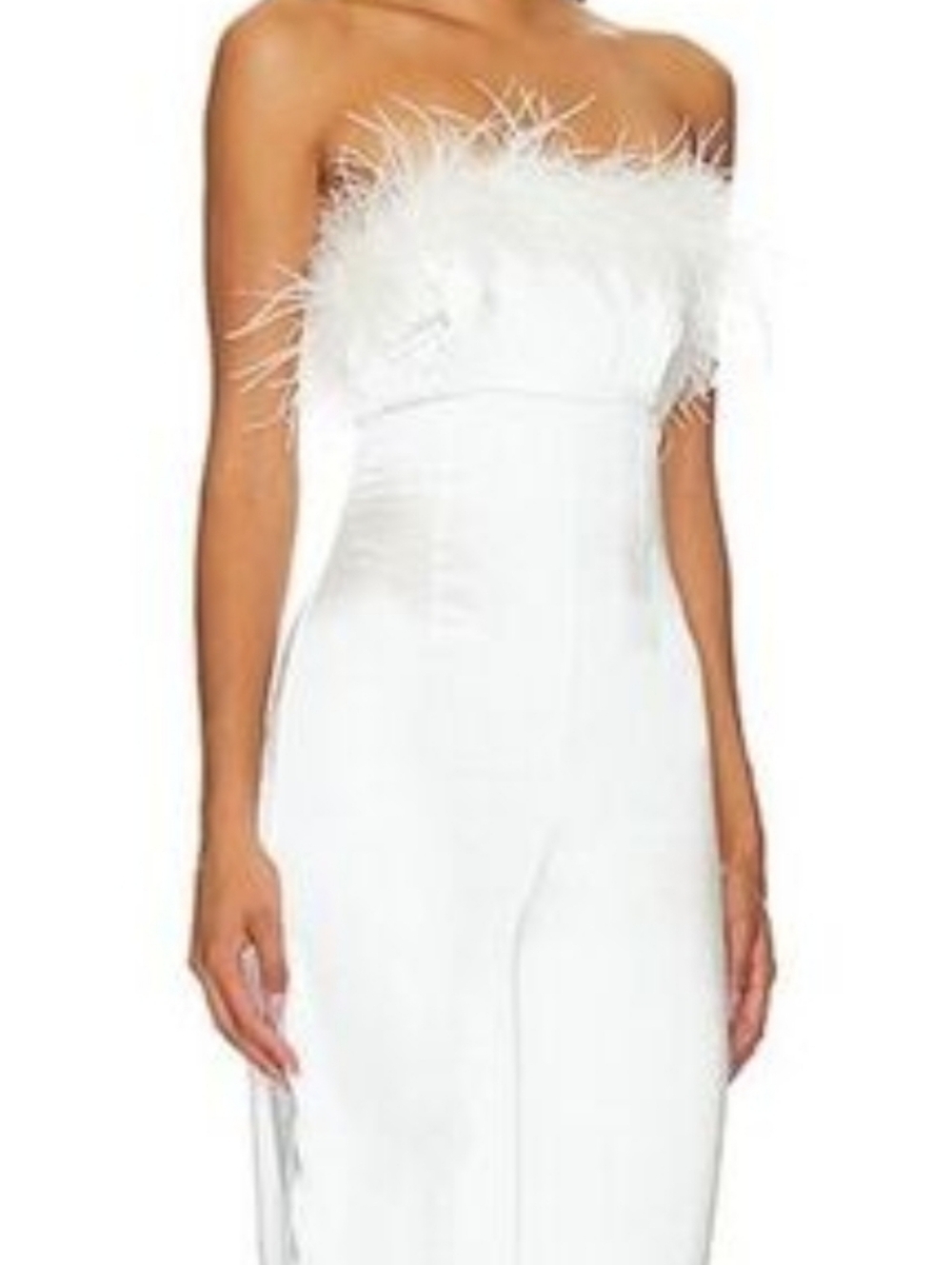 Lovers + Friends Mora White Satin Strapless Real Feather Jumpsuit REVOLVE Size L